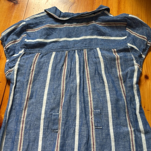 PILCRO Petite 2P Blue Stripe Linen Shirtdress V-Neck Lagenlook - Picture 8 of 8